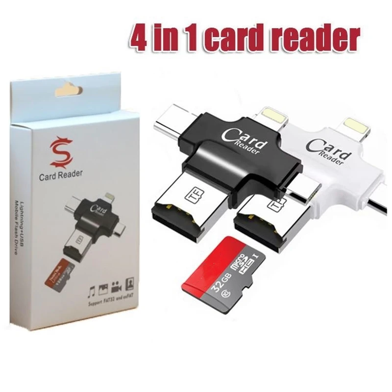 4 in 1 USB 2.0 OTG Lightning Type-C Memory Card Reader Micro SD Card Reader Adapter Converter for iPhone 7 8 Plus Samsung S8 S9 4 in 1 USB 2.0 OTG Lightning Type-C Memory Card Reader Micro SD Card Reader Adapter Converter for iPhone 7 8 Plus Samsung S8 S9