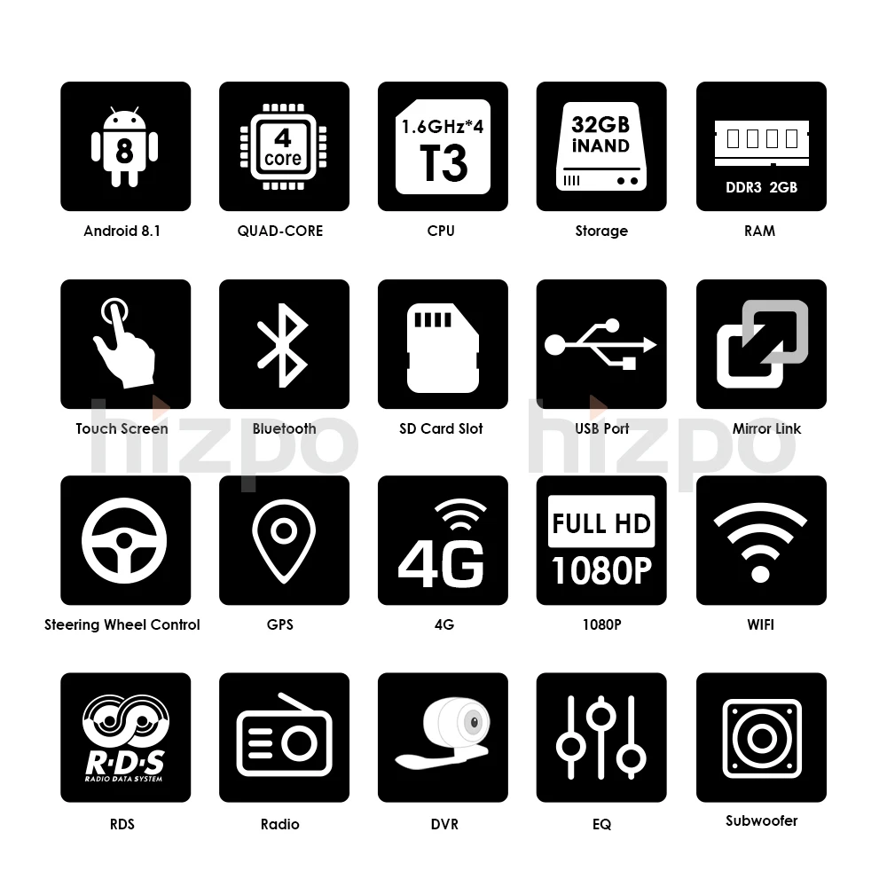Clearance Latest 2019 Android8.1 car stereo 2GRAM+32GROM Auto radio HD 1024*600 GPS radio 10.1inch screen Universal QuadCore Head unit CAM 3