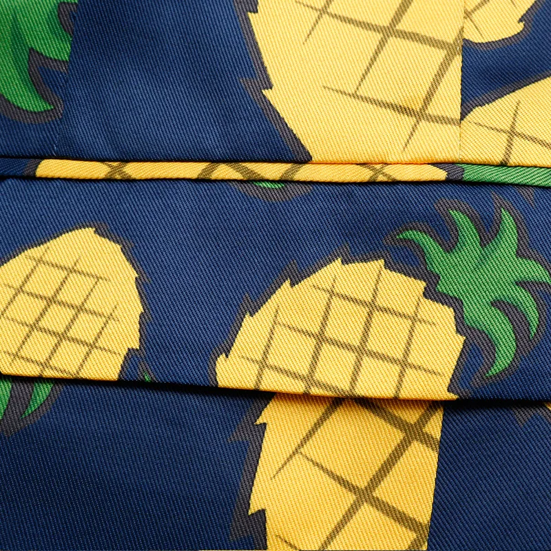 PAULKONTE 2019 Autumn Winter Pineapple Pattern Male Blazer Fashion Fresh Vibrant Dinner Show Costume Youth Slim Blue Bottom