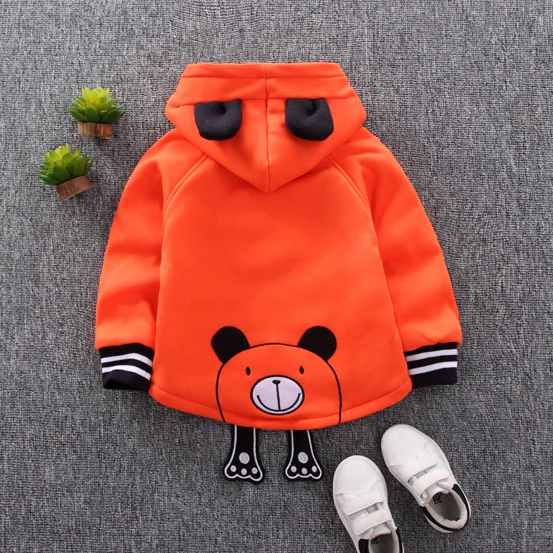 Куртка для маленьких мальчиков с рисунком медведя из мультфильма; детская зимняя теплая хлопковая куртка с капюшоном из плотного бархата; детская повседневная верхняя одежда; Одежда для младенцев