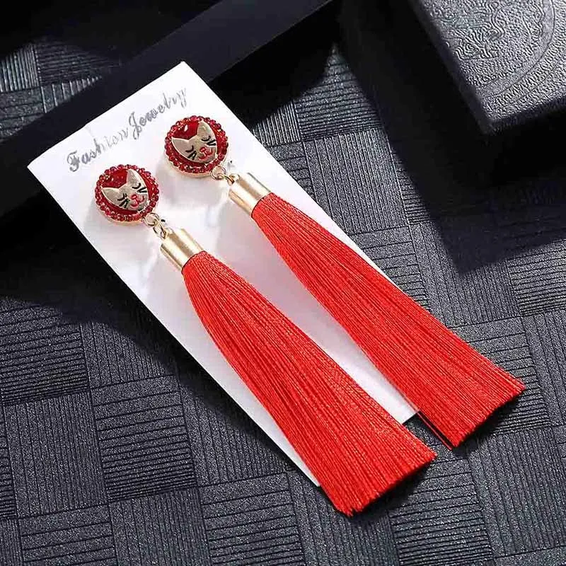 E5867 Trendy Earrings Drop Earrings CatSilkDangleLongBohemianBlueMetalBohoGold Tassel Earrings For Women Jewelry