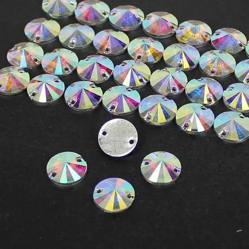 

Free Shipping, 8mm,10mm,12mm,14mm,16mm,18mm Crystal AB / Clear AB Flat Back #3200 Rivoli Round Resin Sew On Stones