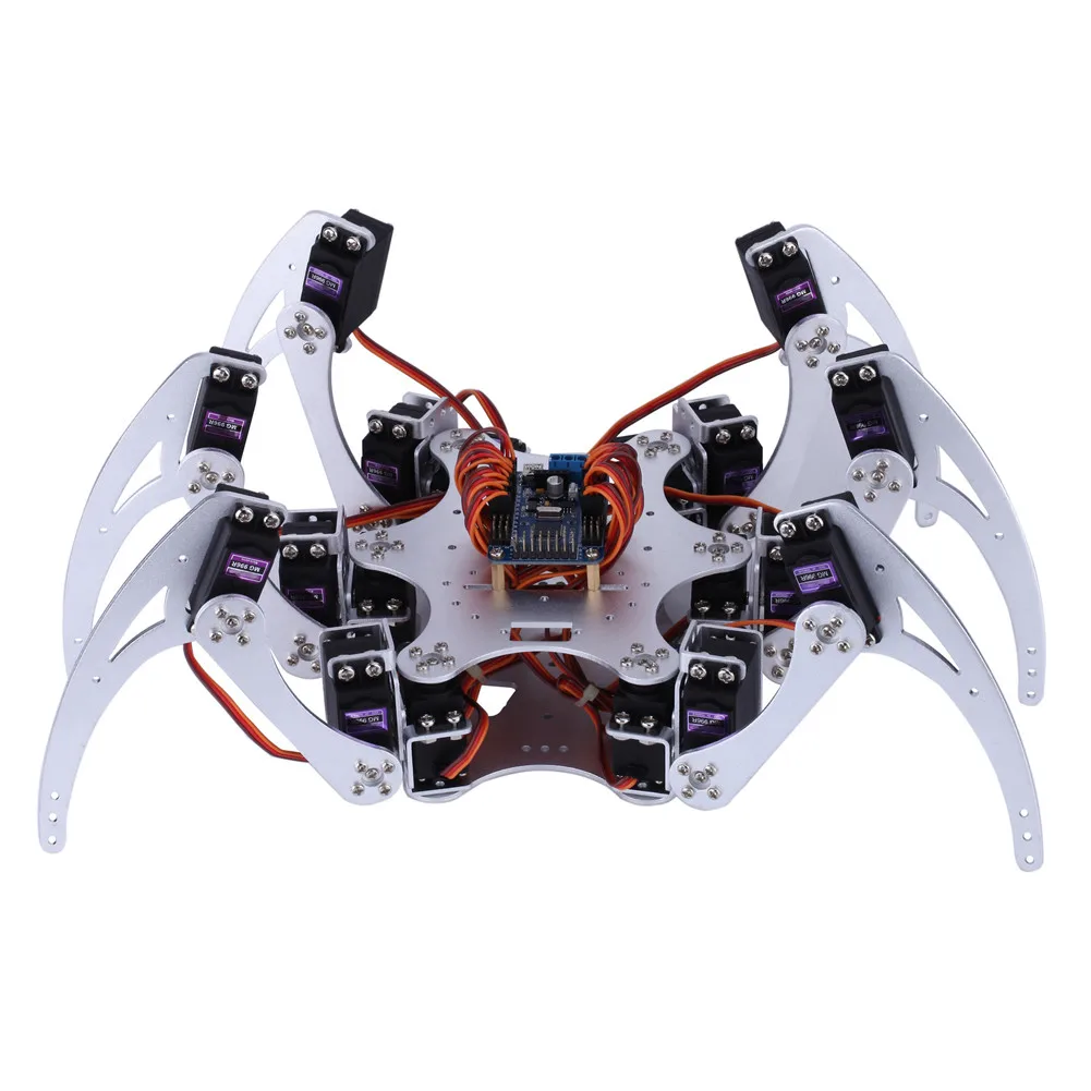 1 комплект 18 DOF насекомое из алюминия Паук Шесть 3DOF робот с ногами рамка Комплект с шариковым подшипником и серво рога для Arduino DIY - Цвет: Серебристый