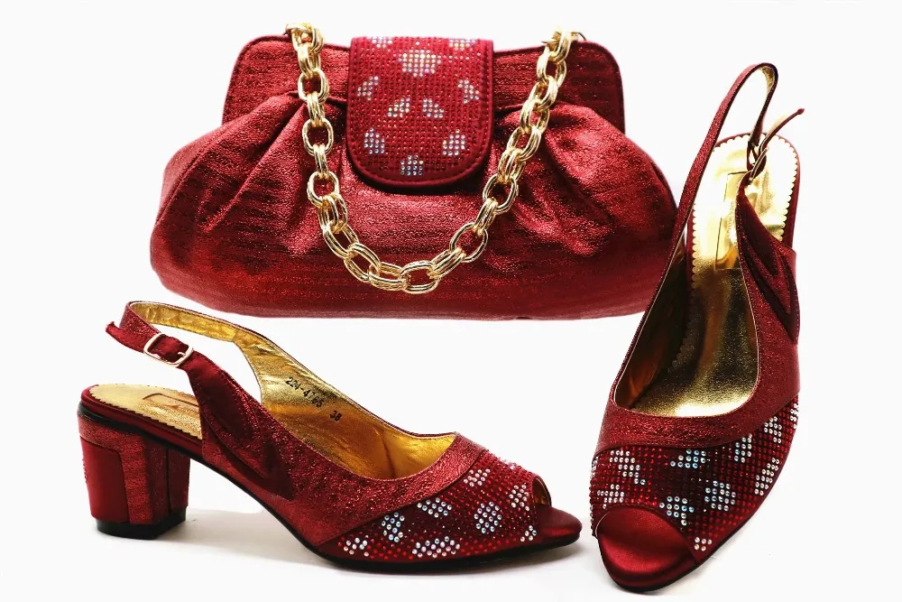 

Wine red low heel 2.5 inches sandal shoe and bag matching set italian shoes and bag for african aso ebi party shoe bag SB8252-4