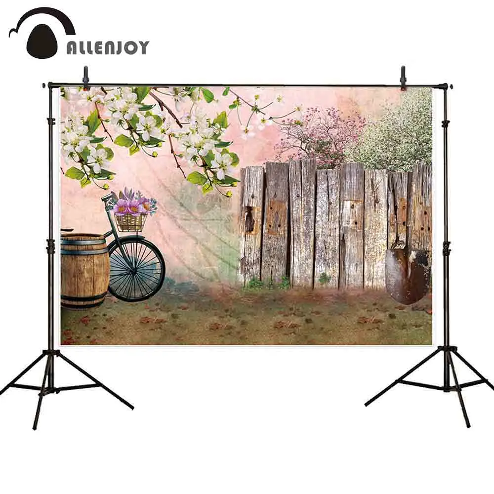 

Allenjoy spring garden photography backdrop wood fence flower tree background custom photobooth photocall photobooth studio