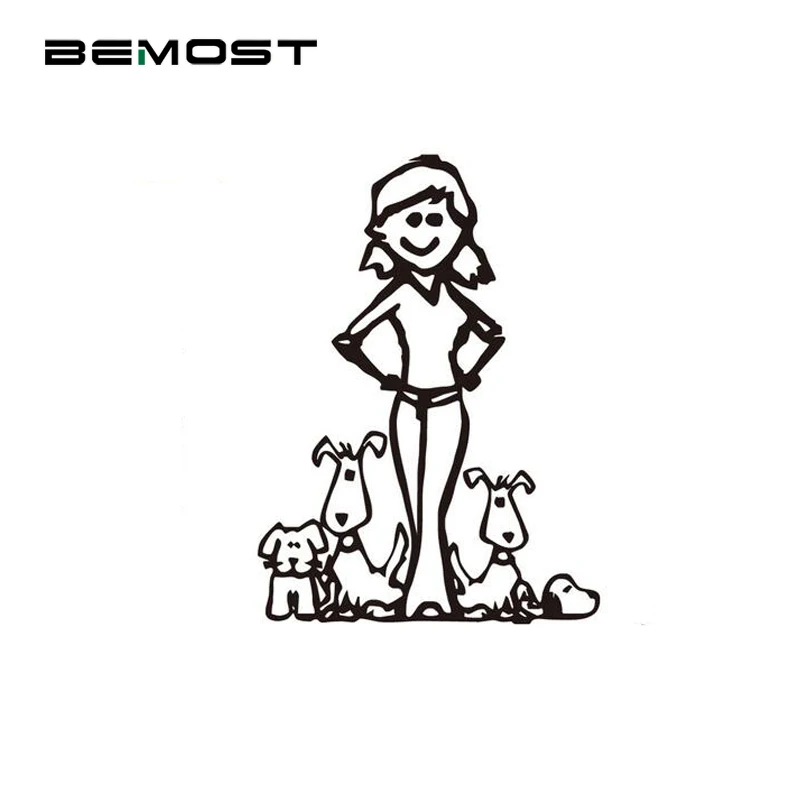 

BEMOST High Quality Cartoon Lady And Dog Family Vinyl Reflective Car Sticker Cover The Scratch Decals Auto Accessories Styling