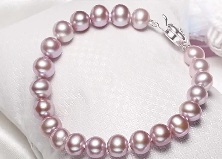 

10-11mm natural south sea genuine gold purple round pearl bracelet 7.5-8