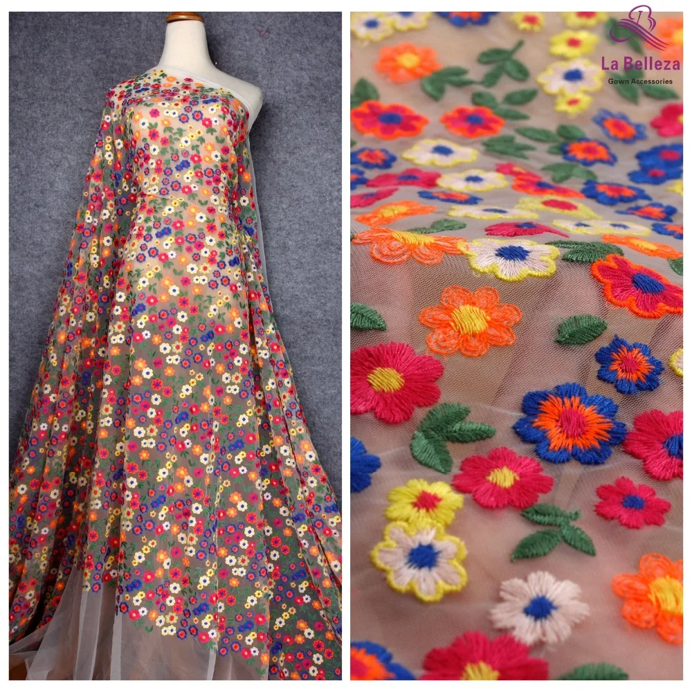 

La Belleza Новые разноцветные кружево ткань весенние цветы 120 см ширина 1 ярд