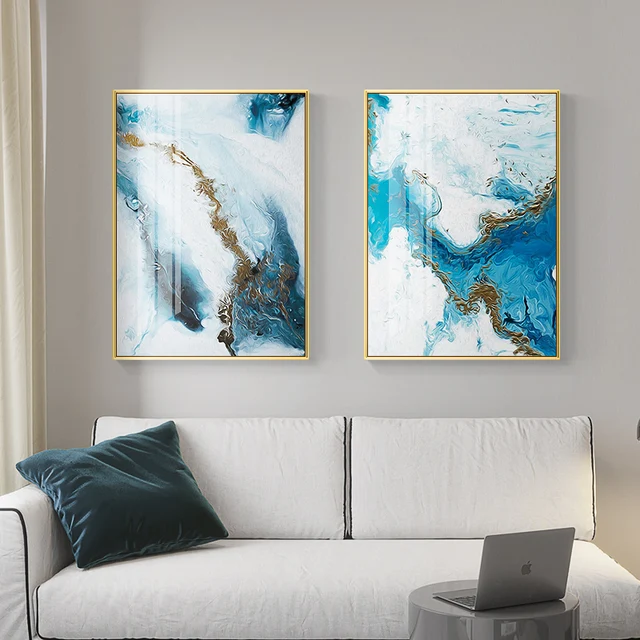 Nordic Abstract color spalsh blue golden canvas painting poster and print unique decor wall art pictures Nordic Abstract color spalsh blue golden canvas painting poster and print unique decor wall art pictures for living room bedroom
