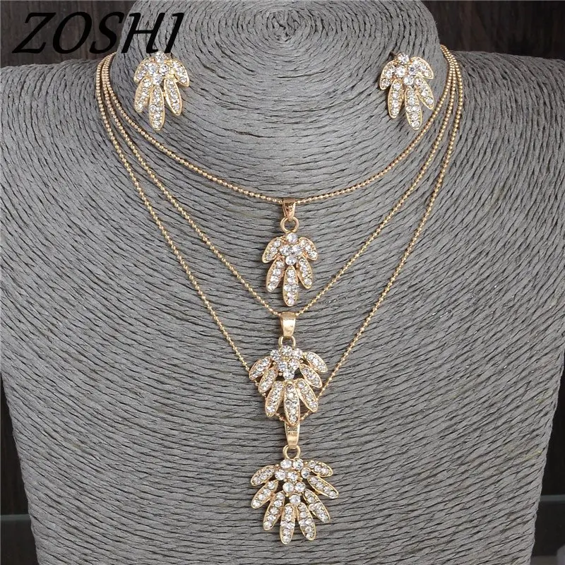 

1 Set Charm Women's Jewelry Stud Earrings Golden Plated Pendant Choker Necklace Dangle Hook Bib Jewelry Set Brinco Noiva