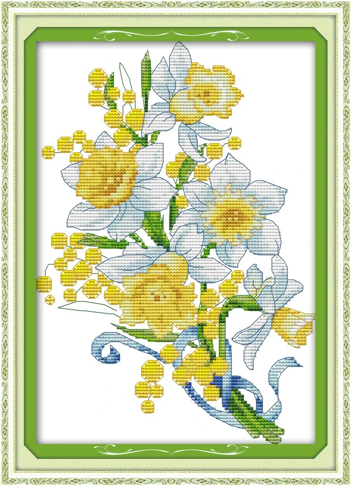 Elegant daffodil cross stitch kit aida 14ct 11ct count print canvas
