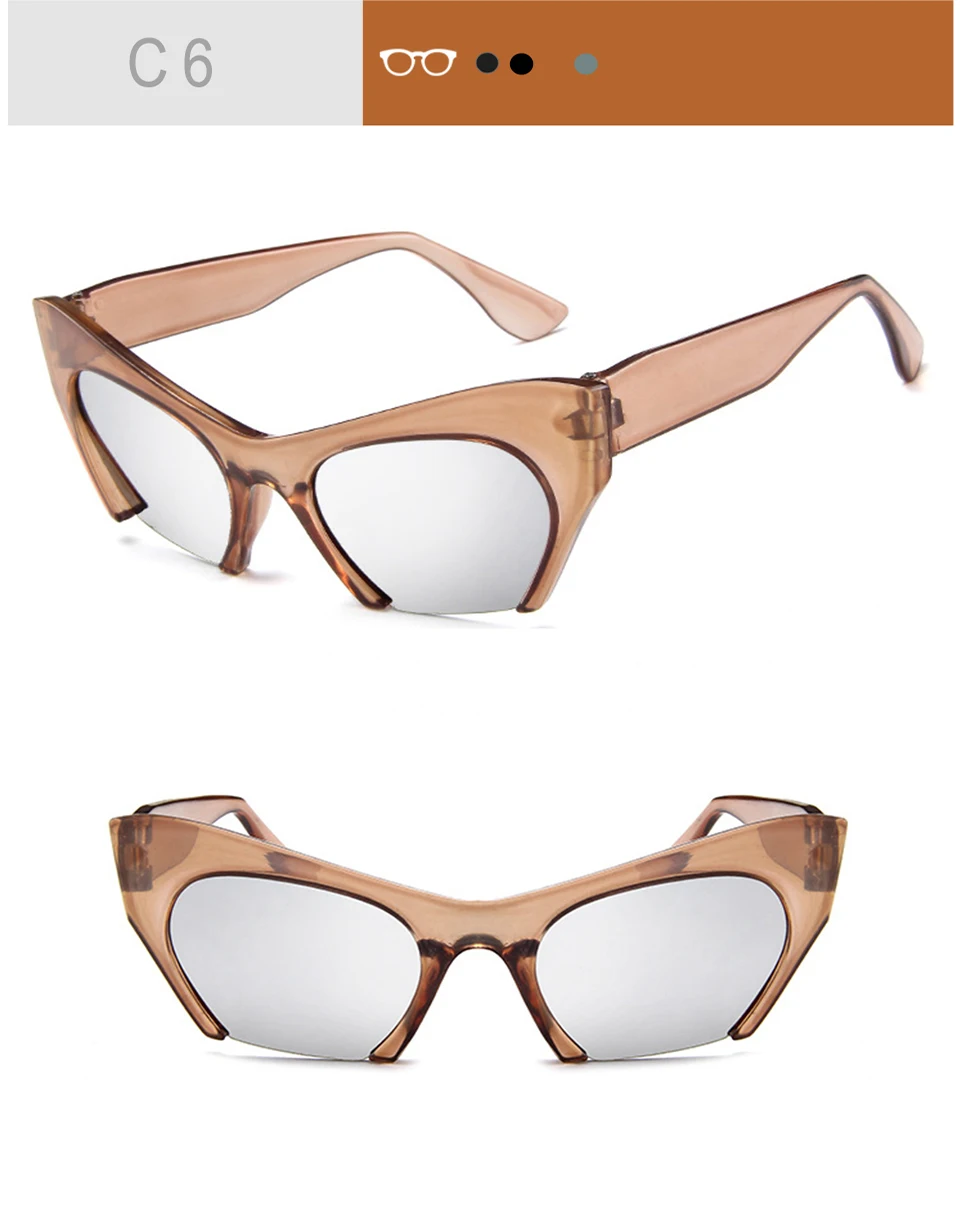RHAMAI Fashion Brand Designer Cat Eye Sunglasses Women Half Rim Sun Glasses Half Frame Women Shades UV400 Outdoor Eyewear (8)
