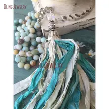 Потертое колье в стиле бохо turquoиз белого сари шелковая кисточка, Завязывающиеся бусины из амазонита, ожерелье NM20653