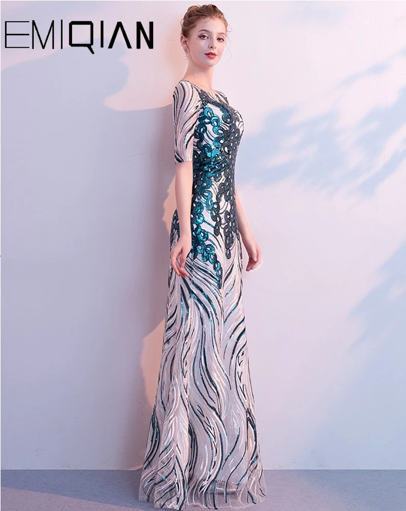 Новое поступление, Сексуальные вечерние платья, Vestido de Festa, Русалка, платье для выпускного вечера, Robe De Soiree, круглый вырез, половина рукава, с блестками