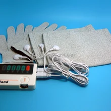 Двойной Тенс машина цифровой электрический массажер с проводящими массажными перчатками и наколенниками и 2 пары электродных подушечек