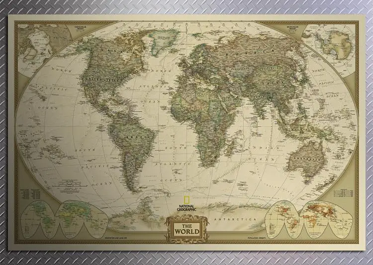 Large Vintage 28*18inch Map Of World Map Office Supplies Detailed Antique Poster