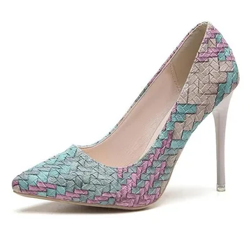 

Nice Pumps Woman Shoes Spring Autumn New National Wind Retro Plaid Heels Pointed Fine With Single Shoes Women Asakuchi Career
