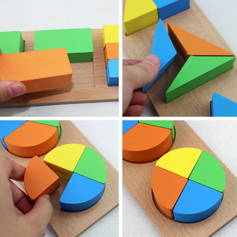  3pcs/set Wooden Montessori teaching aids geometric shape round triangle decomposition board early e - 32957999196