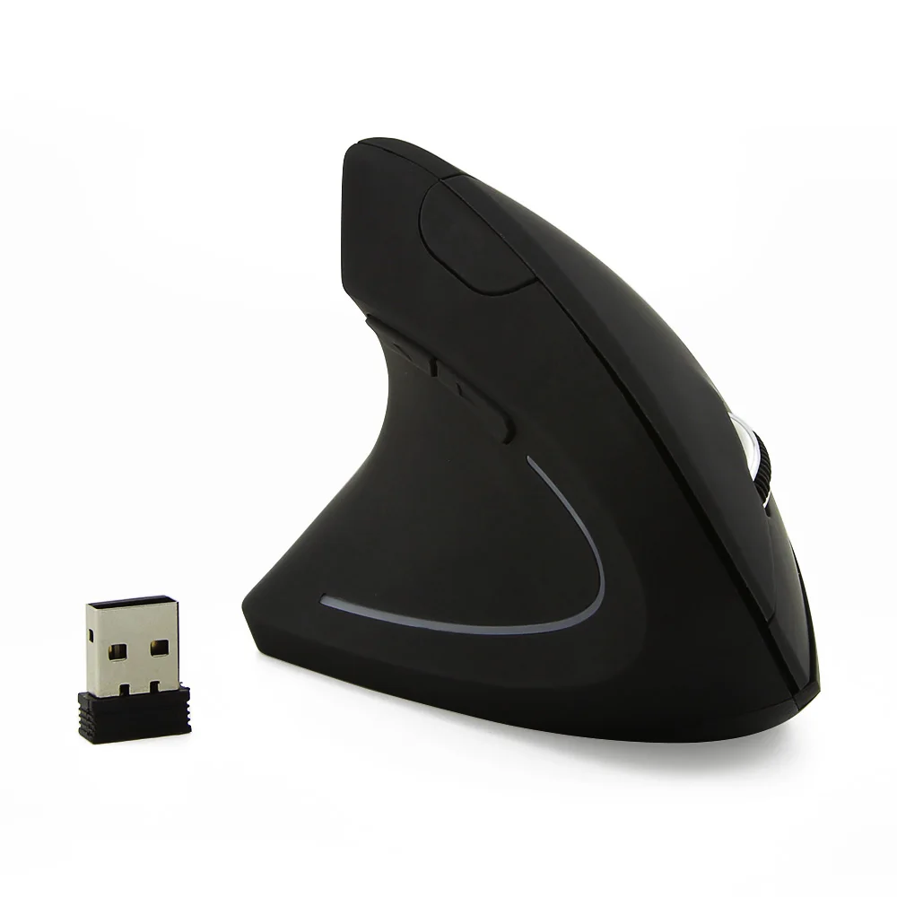 Беспроводная вертикальная мышка эргономичная левая игровая мышь 800-1200-1600DPI оптическая компьютерная мышь с ковриком для мыши комплект для ноутбука ПК - Цвет: Черный