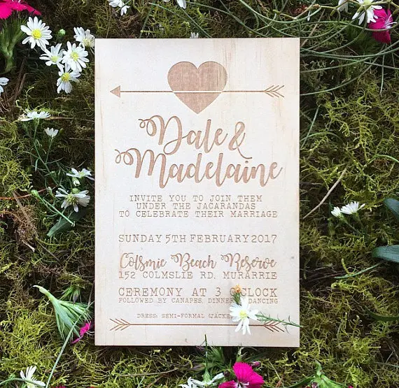 Wood wedding invitation - Timber wedding invitation - Arrow & Heart Designs - 32870059722