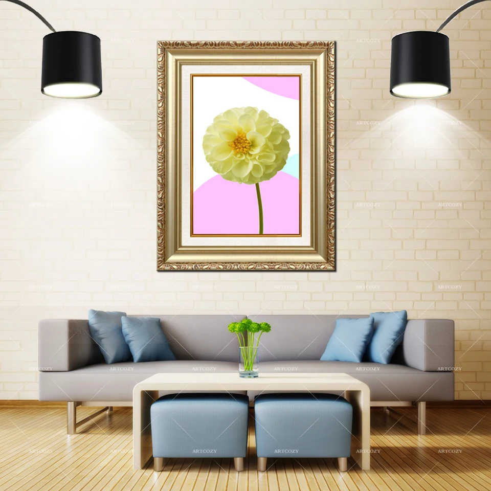 

Artcozy Golden Frame Abstract Yellow Flower Waterproof Canvas Painting