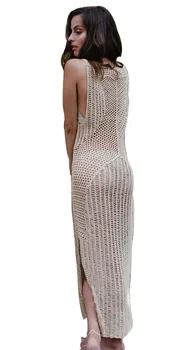 

Free shipping Knitted Long Bikini Cover Up Beach Holiday Dress 4F4563