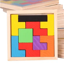 Best Montessori Educational Wooden Toys for Children Early Learning Tangram Brain-Teaser Puzzles Wood Tetris Game Preschool Toy Best Price