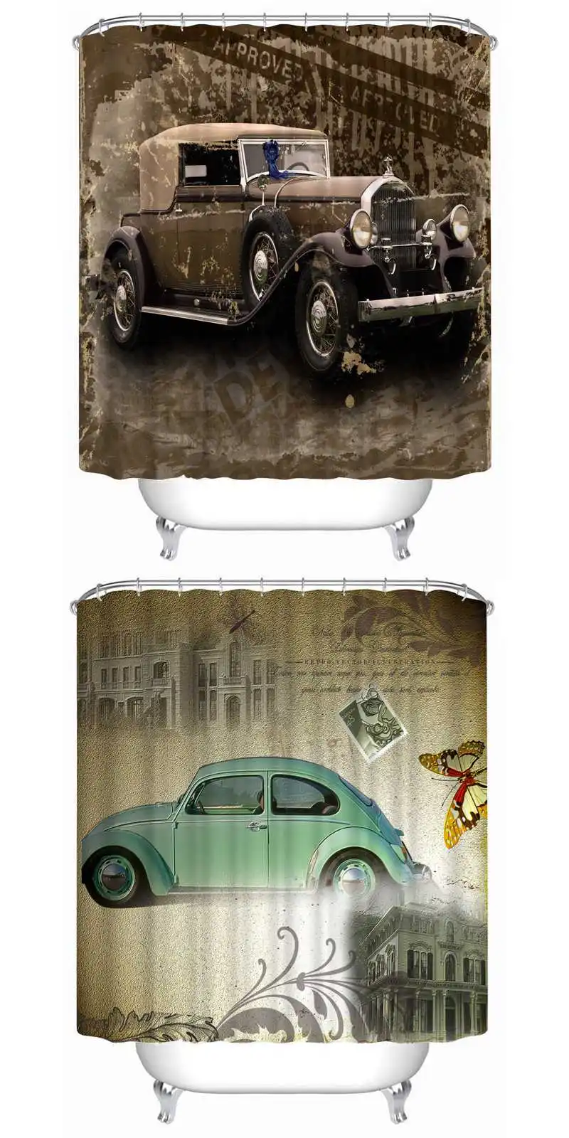 72x72 -Inch Completely Polyester Colormix Car Series Shower Curtains with 12 Rings