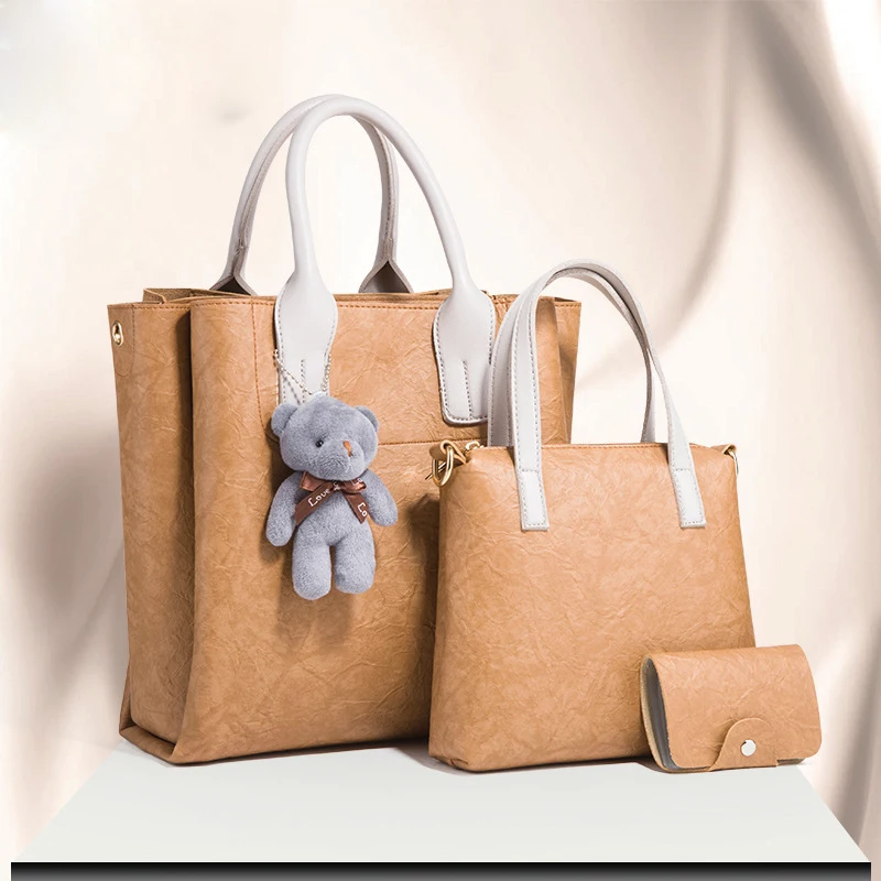 

TANGDE PLAIN COLOR 3 IN 1 WOMAN TOP HANDEL PU LEATHER HANDBAG