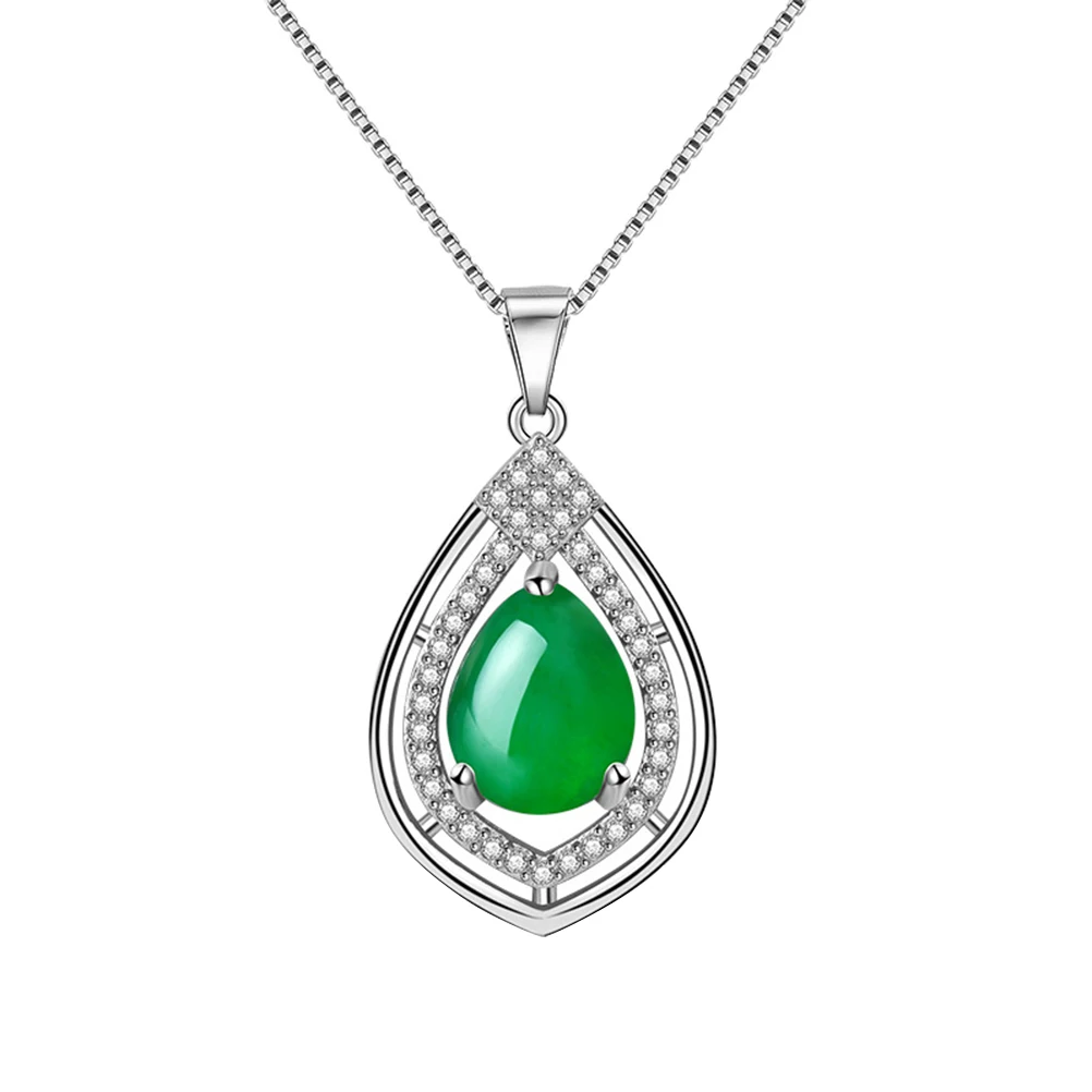 Vintage Oval Green Stone Water Drop Pendant Necklace For Female