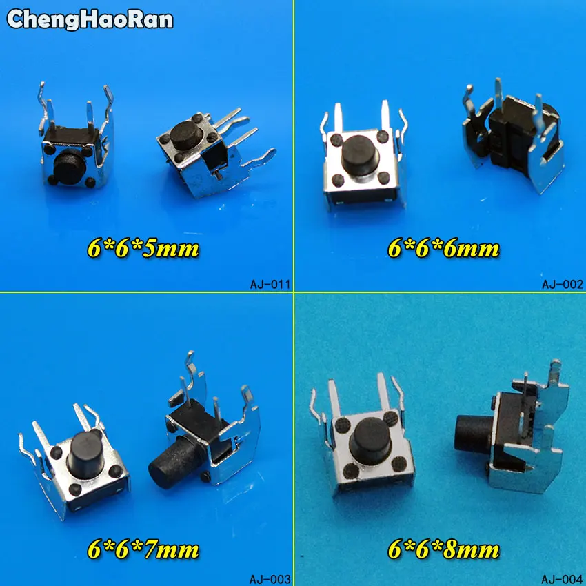 

ChengHaoRan 10pcs Tactile Tact Push Button Micro Switch Right Angle With stent,6x6x5/6/7/8/11mm