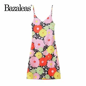 Bazaleas сексуальное платье vestidos Красочные Цветочные Лоскутные Спагетти ремни пляжное женское платье ретро летнее платье Прямая - Цвет: Y63 floral 6243