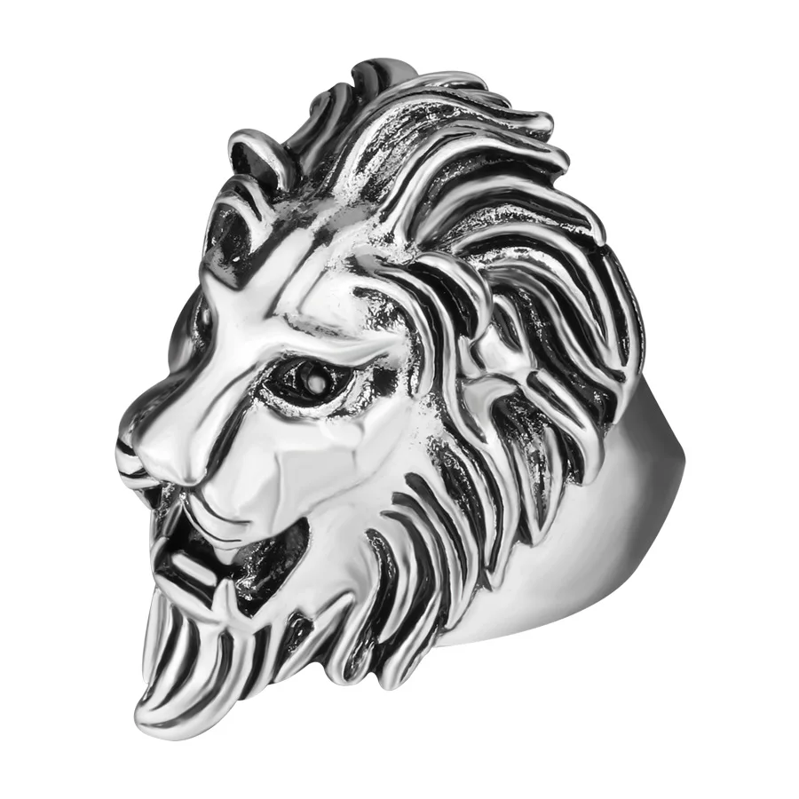 Grassland style Vintage animal skull ring men metal Lion head punk ring High Quality Fashion jewelry