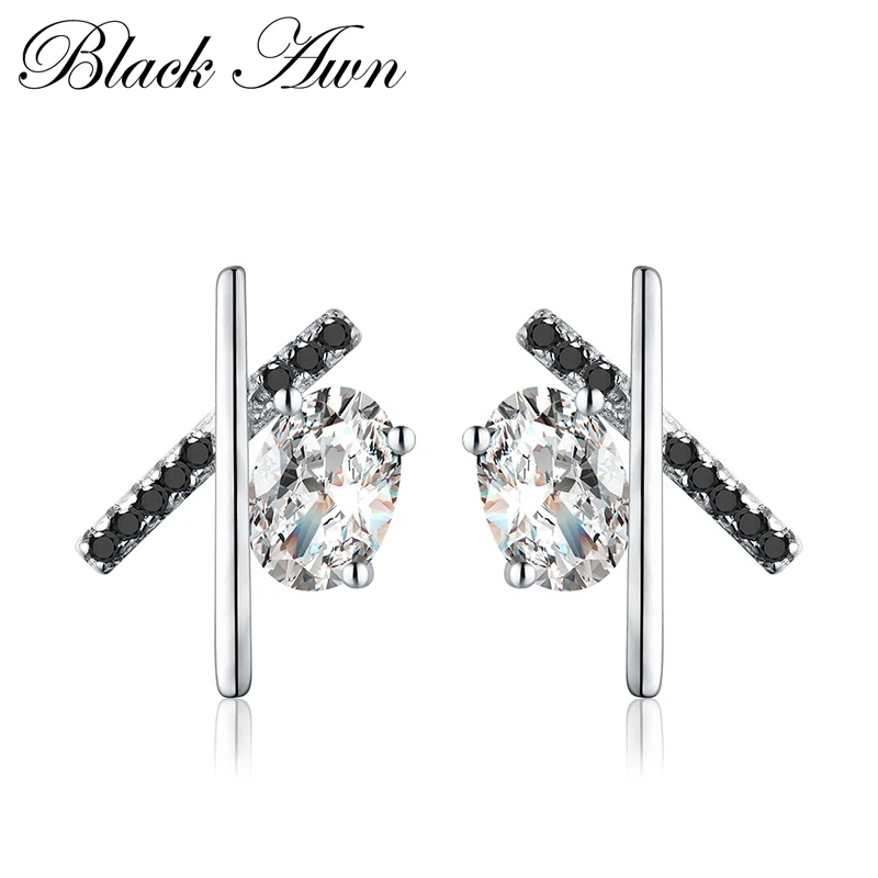 Женские серьги гвоздики из серебра 100% пробы с черно белым камнем|stud earrings|earrings