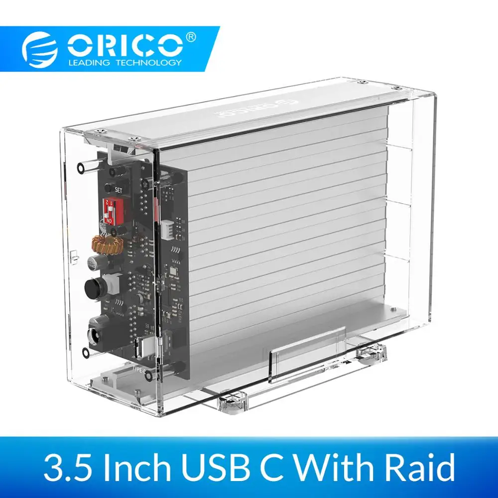 Cheap ORICO Daul 3.5 USB C HDD Case With Raid Function 10Gbps SATA to USB C Transparent With Aluminum HDD Dock Station UASP 24TB