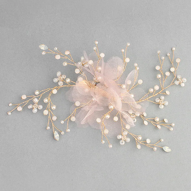 

SLBRIDAL Gorgeous New Gold Flower Leaf Crystal Pearls Wedding Hair Clip Barrette Bridal Headpiece Hair accessories Bridesmaids