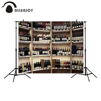 

Allenjoy background for photo studio wine bottles on wooden shelves backdrop photobooth printed photocall printed