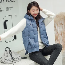 Women Vest Winter Jacket Pocket Hooded Coat Warm Casual Cotton Padded Vest female Slim Sleeveless Waistcoat zippered pocket hooded padded coat