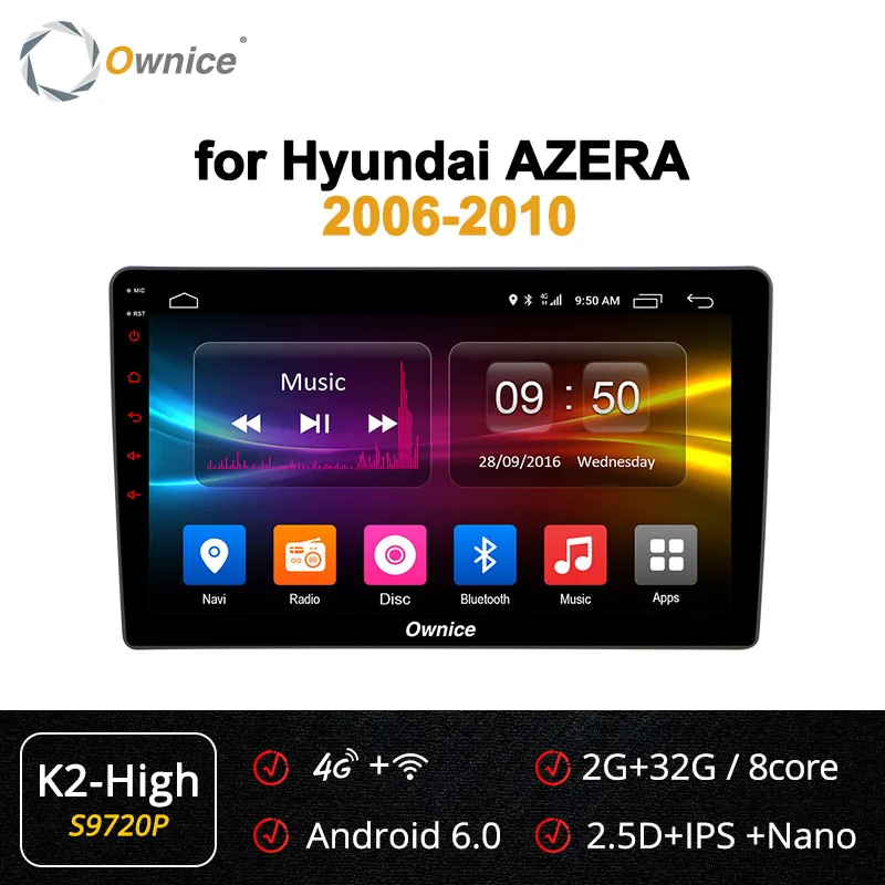 Ownice k1 k2 k3 K5 K6 2 DIN Octa Core Android 9.0 Car DVD Radio GPS Navi For HYUNDAI AZERA 2006- 2010 4G LTE DSP 360 Panorama - Цвет: S9720 K2-High