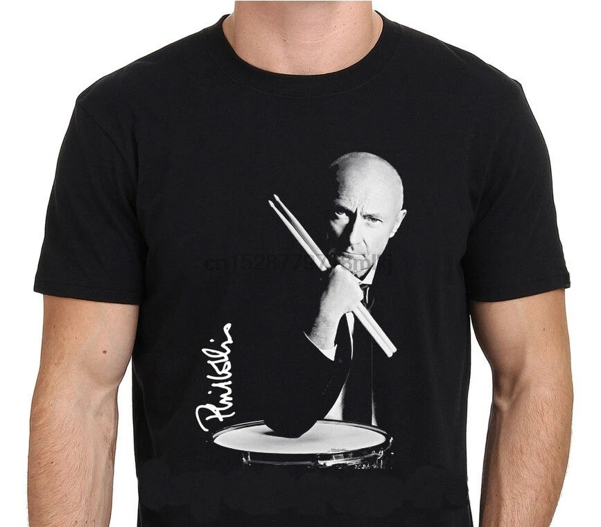 Phil Collins Genesis Rock Band Singer Men Black T-Shirt Size S-3XL Cotton T Shirts Classical Top Tee Plus | Мужская одежда
