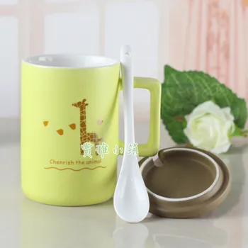 

Hot Sale Cute Cartoon Kawaii Animal Cups Ceramic Coffee Mugs with spoon Lid Milk Mug Tea Cup Thermos water Bottle For Kids Gifts