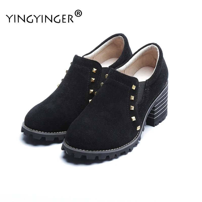Women's Wedding Shoes Black Rivet Suede Gladiator Pumps Oxford Shoes