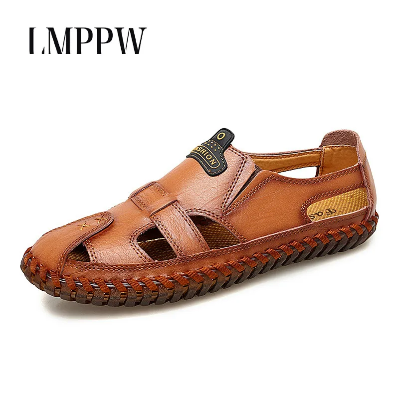 

Italian Genuine Leather Sandals Men Summer Shoes Handmade Breathable Top Quality Men Leather Sandals Soft Bottom Beach Slippers