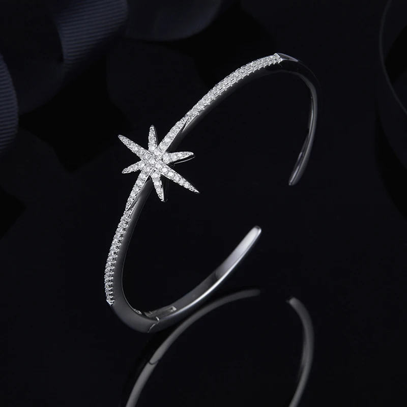 

Meteor Opening Bracelet S925 Sterling Silver with Zircon Simple Style Wild Fits Moroccan Jewelry with Party Gift