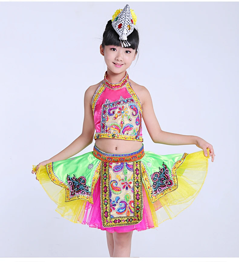 

Children's Miao Costumes Girls Hmong Clothing Children's Tibetan Dance Costumes Dropshipping