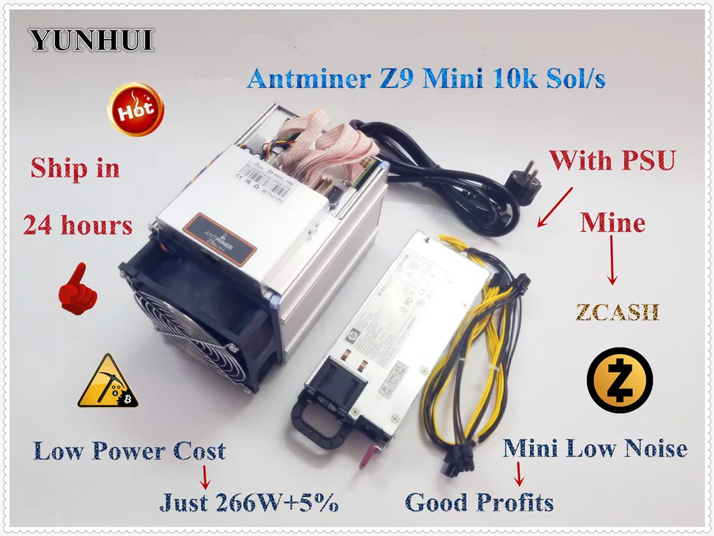 Б/у экономичный ZCASH Miner Bitmain Antminer Z9 Mini 10k Sol/s 300W с 750W PSU Asic Equihash Miner, высокая прибыль