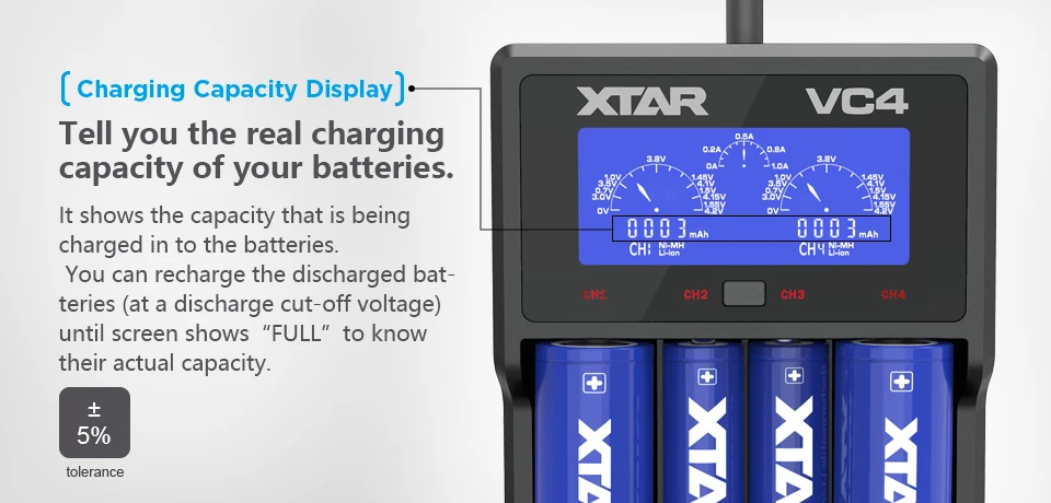 XTAR VC4 Зарядное устройство Универсальный ЖК-дисплей Экран Дисплей USB никель-металл-гидридный аккумулятор с никель-кадмиевый аккумулятор li-ion Батарея Зарядное устройство 18650 20700 21700 22650 18500 18700