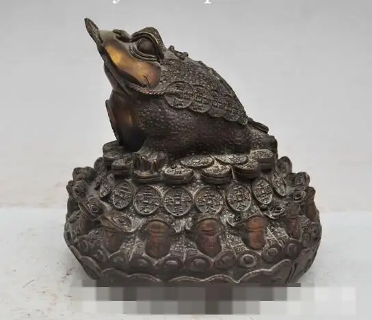 

S02092 chinese fengshui bronze wealth money coin Golden Toad spittor rich statue B0403