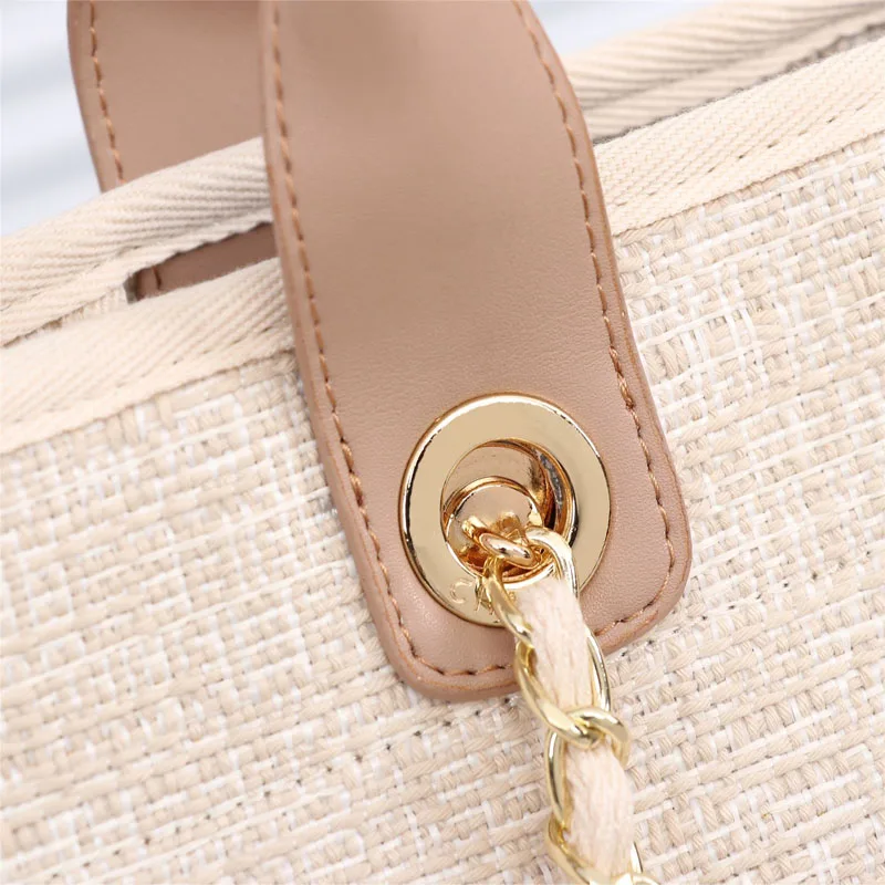 CHERILYN2019 новая холщовая пляжная сумка женская модная сумка для покупок сумка на плечо тканая сумка на цепочке - Цвет: Apricot with brown