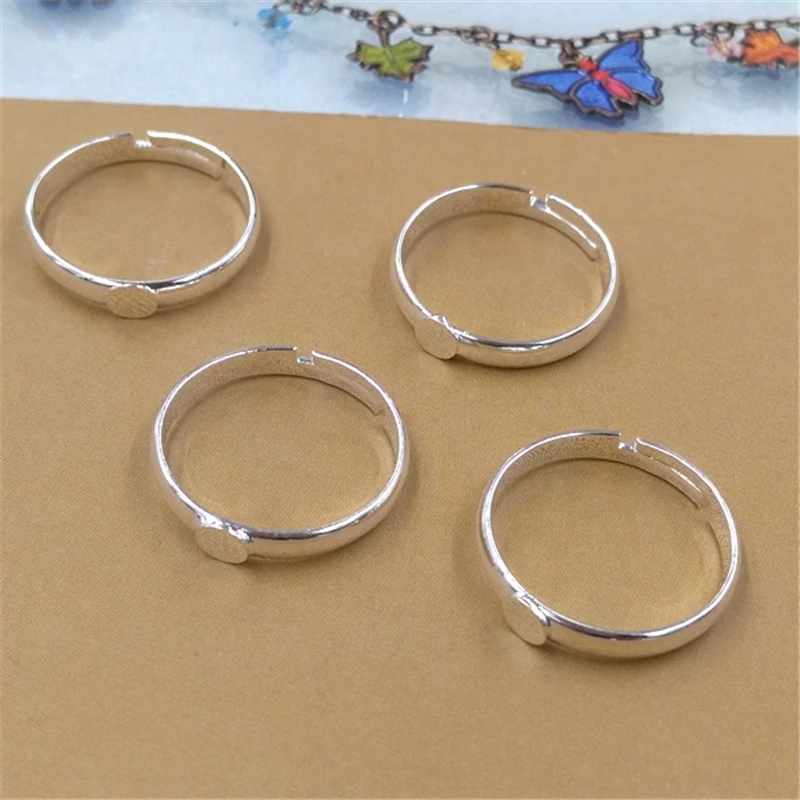 50Pcs Silver Ring Base with 4mm Pad Jewelry Findings Diy Handmade